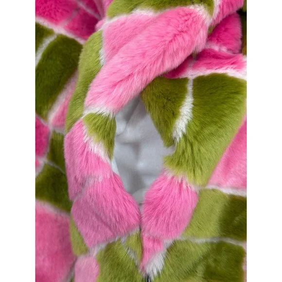 Corky & Company Girls Coat Pink Green Button-Up Jacket Argyle Faux Fur Size 4 - Picture 5 of 7